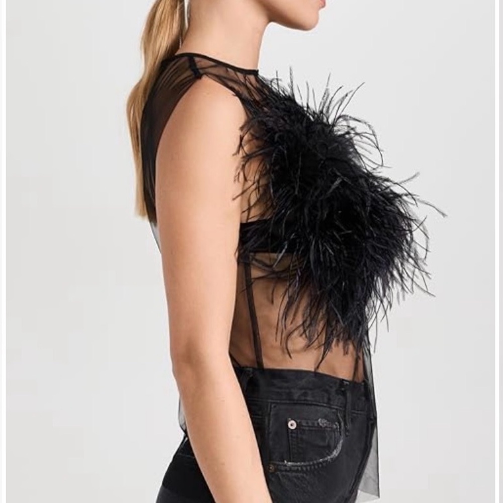 O. P. T Sheer Black Feathered Top - Picture 3 of 4